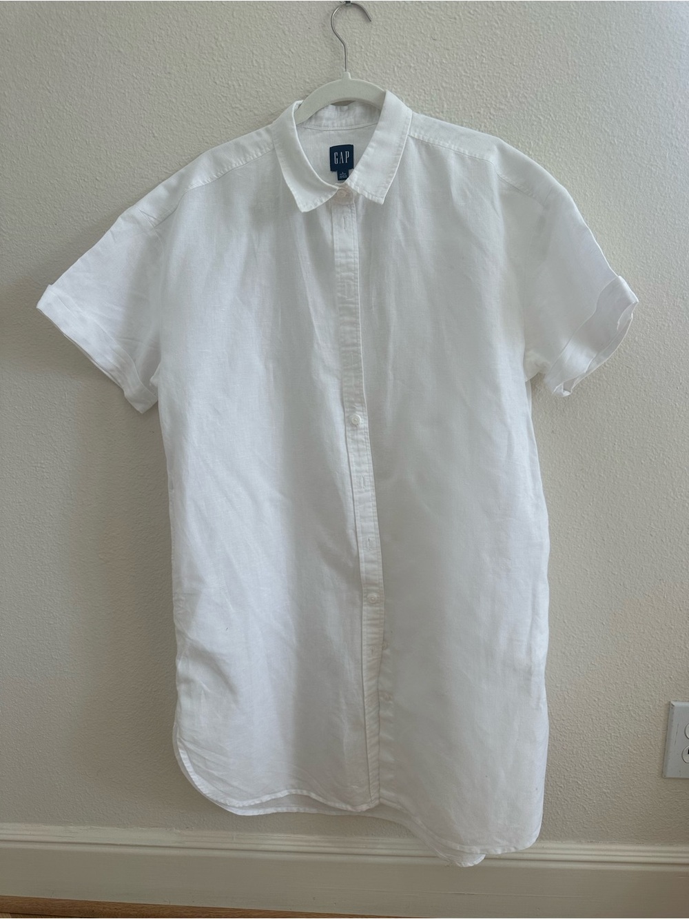 GAP White Women's Casual Button-Down Midi Shirtdress 100% Linen Petite Large